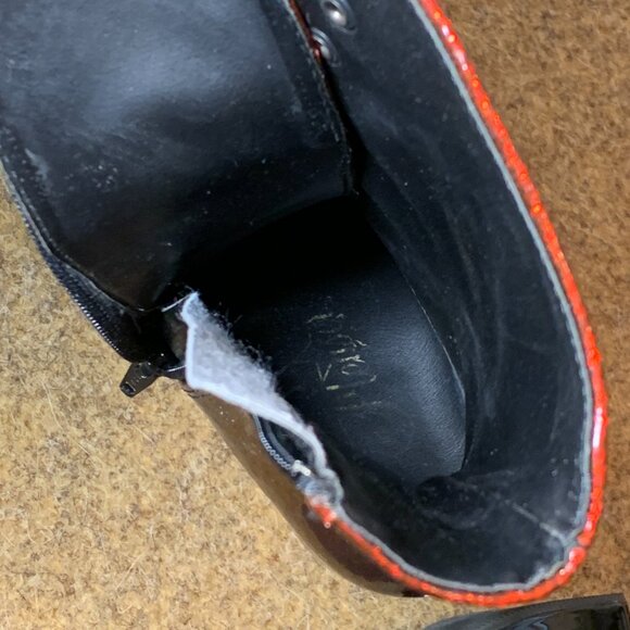 Pleaser ADORE Red Glitter Patented Ombre 7" Platform Stiletto Heel Lace Up Boots - Picture 15 of 16